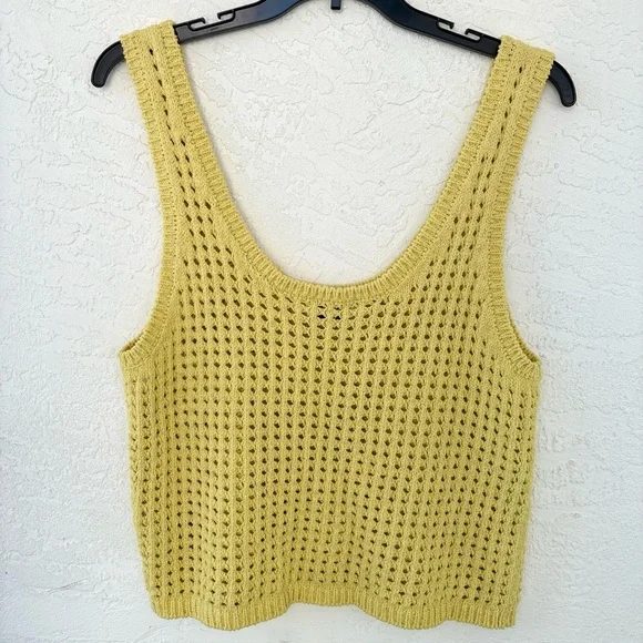 Nanushka Tula Oversized Open Crochet Knit Tank Top Yellow Small Linen Blend Boho - Picture 2 of 6